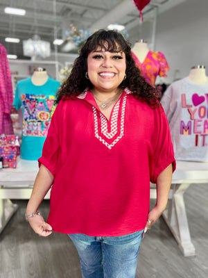 LEAH RED GINGHAM TOP