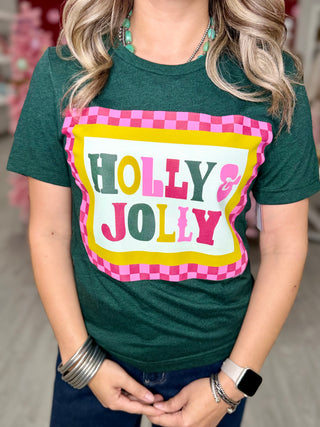 Pink & Red Checkered Holly Jolly Tee
