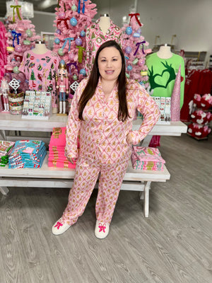 Way To My Heart Silky Satin Pajama Long Sleeve Set,