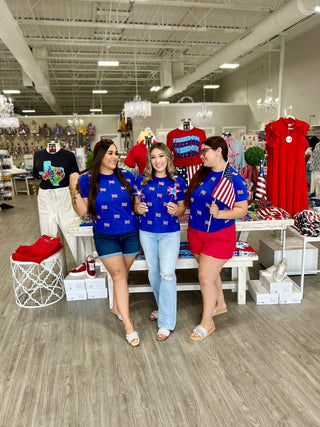 QUEEN OF SPARKLES BEADED FLAG TEE