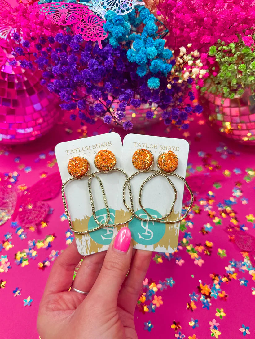 Glitter Top Hoops-orange / round