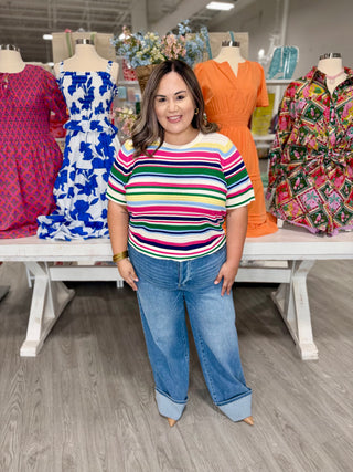 DEANNA Stripe Crochet  TOP