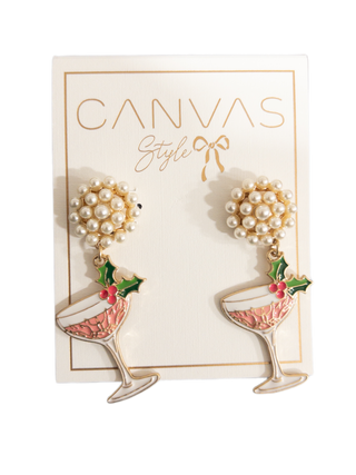 Festive Champagne Coupe Enamel Earrings