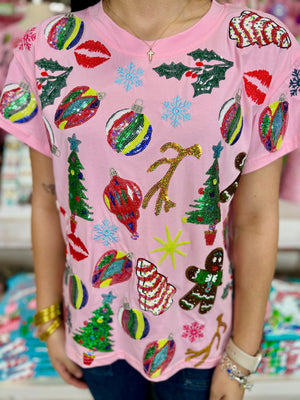 LIGHT PINK CHRISTMAS ICON TEE- QUEEN OF SPARKLE