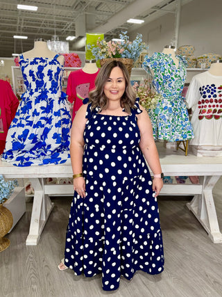 PATTY NAVY POLKA DOT MAXI DRESS