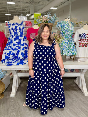 PATTY NAVY POLKA DOT MAXI DRESS