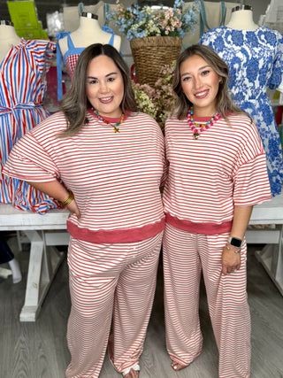 CLAUDIA STRIPED SET- PINK AND CREAM COLOR