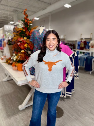 Texas Mock Neck Sequin Stripe Sweatshirt
