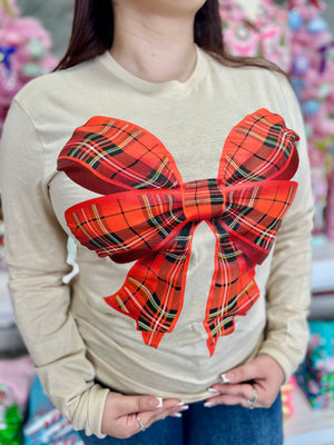 PLAID BOW LONGSLEEVE TEE