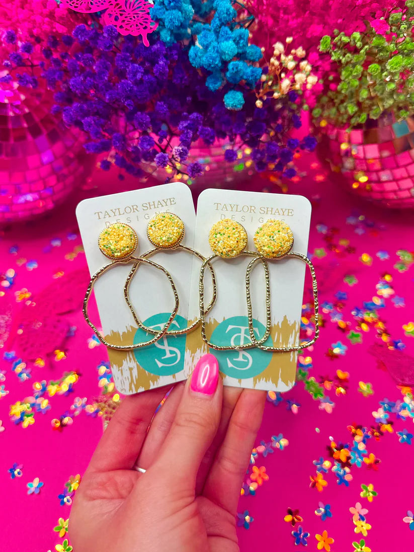 Glitter Top Hoops-yellow/ round
