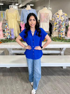 GLENDA ROYAL BLUE BUTTON TOP