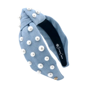 BRIANNA CANNON DENIM & PEARLS HEADBAND