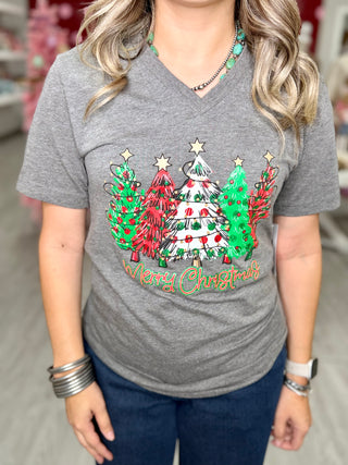 Polka Dot Trees V-Neck - Christmas Tee
