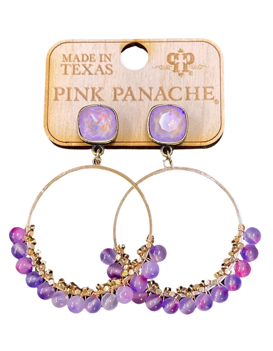 Lavender delite cushion cut post on gold circle with lavender dyed jade beads