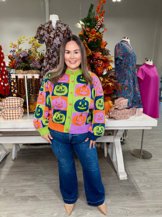 Multi Checkered Pumpkin Button Up Cardigan | Queen Of Sparkles
