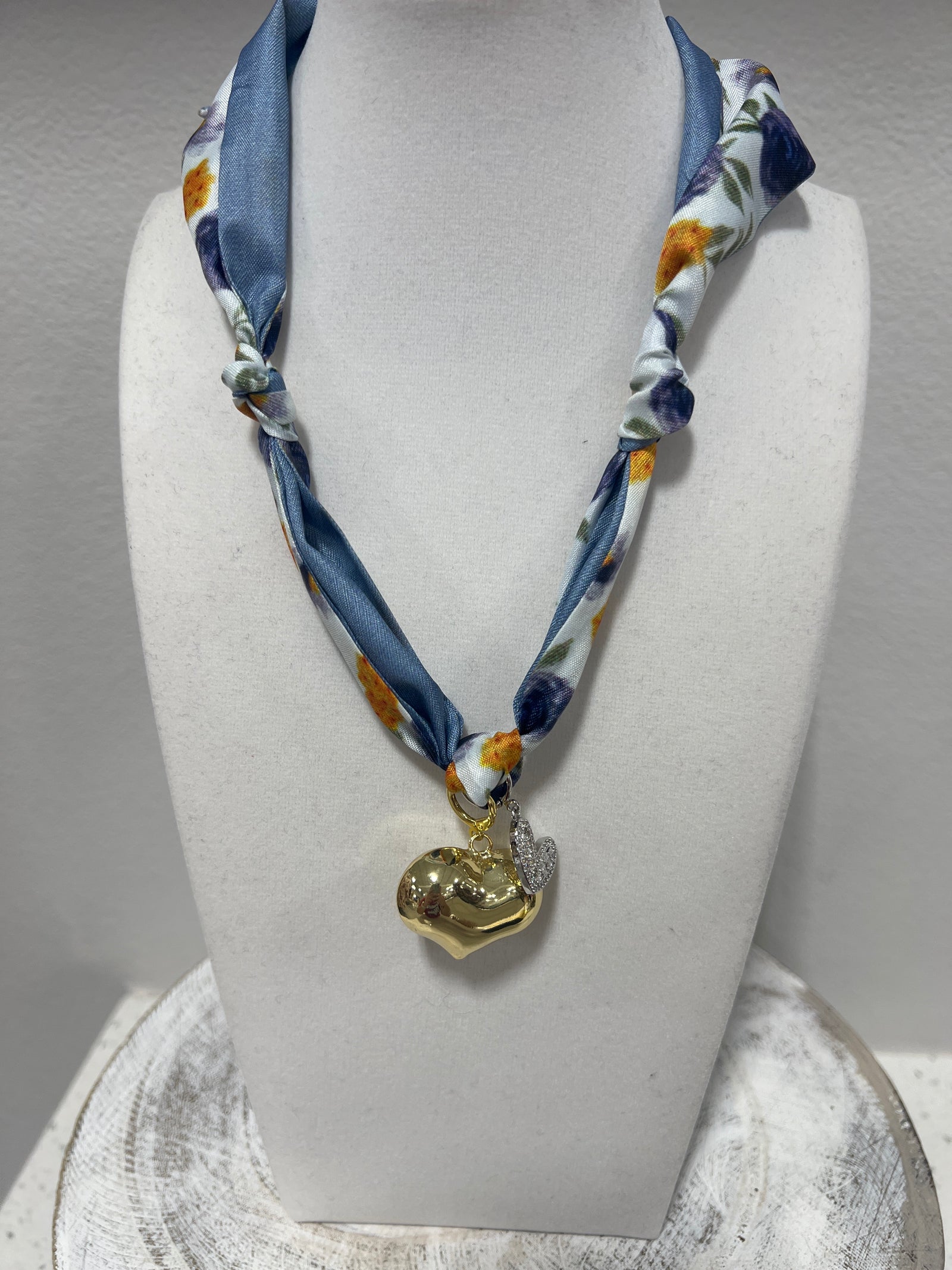 NAVY FLORAL SCARF NECKLACE