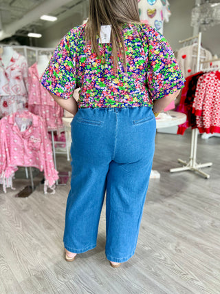 WASH DENIM WIDE LEG TROUSER