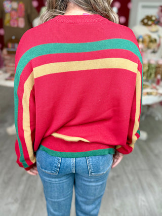 Queen OF Sparkles Red, Green & Tan Striped 'Cowboy Christmas' Sweater