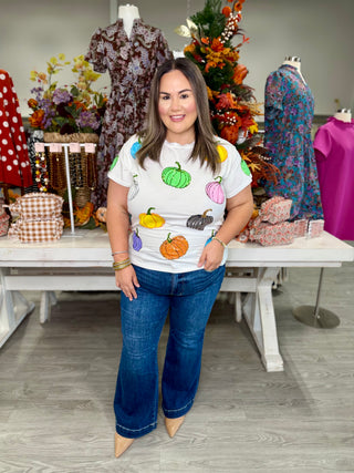 QUEEN OF SPARKLE White Multi Pumpkin Tee