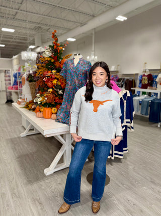 Texas Mock Neck Sequin Stripe Sweatshirt