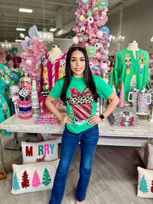 Callie Ann Candy Cane Envy Green Tee