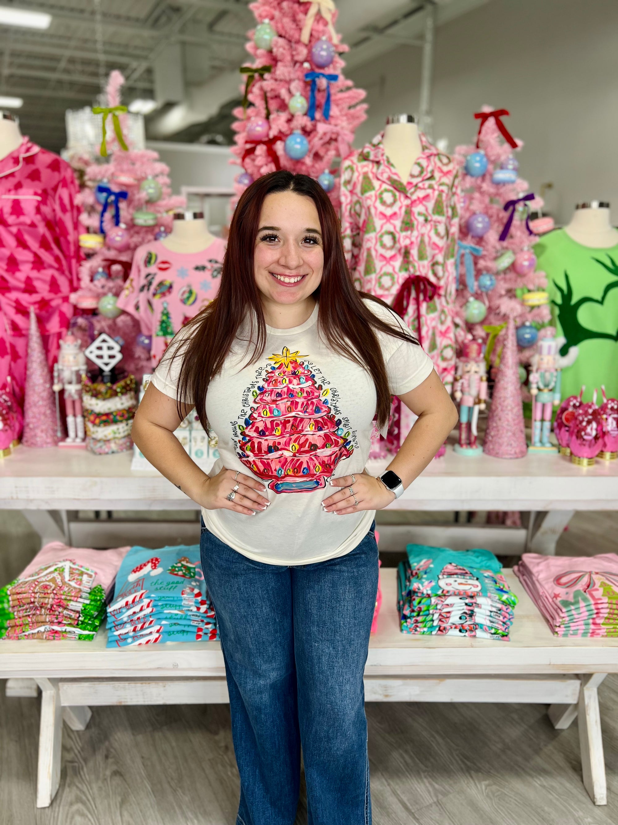 Callie Ann Stelter Pink Christmas Tree Tee