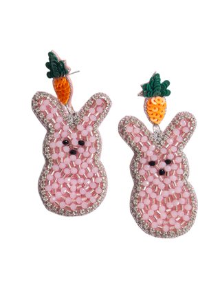 CARROT SEQUIN POST WITH CLEAR LINED BEADED BUNNY EARRINGS JANE MARIE
