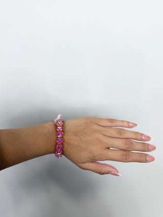Layla Mustard-Enamel Stretch Bracelet - Square Gems - Layla