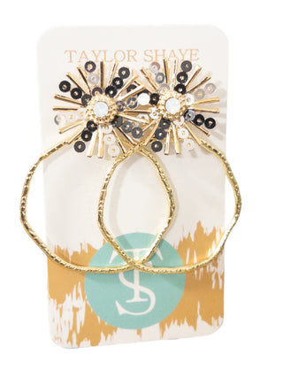 SILVER AND BLACK SEQUIN SUNBURST HOOPS