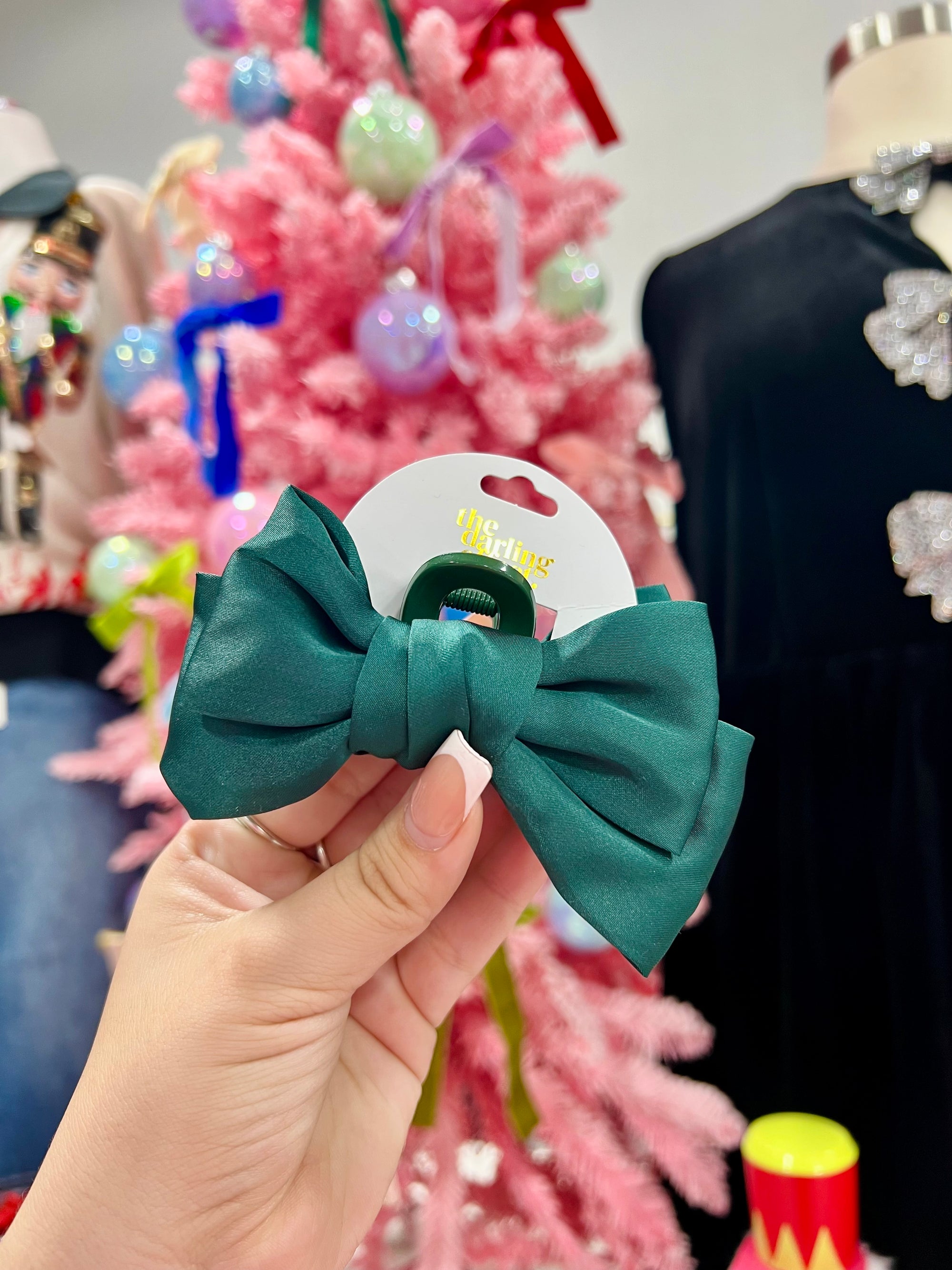 GREEN-Mini Satin Bow Claw Clip