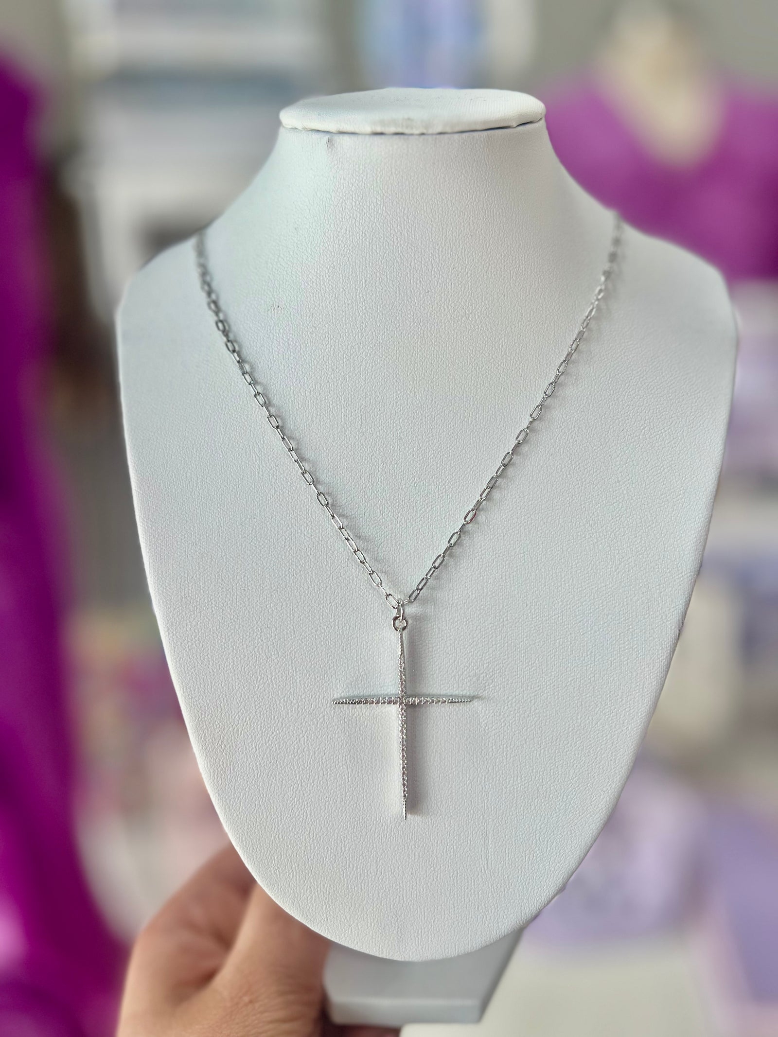 FULL OF GRACE SILVER CROSS NECKLACE