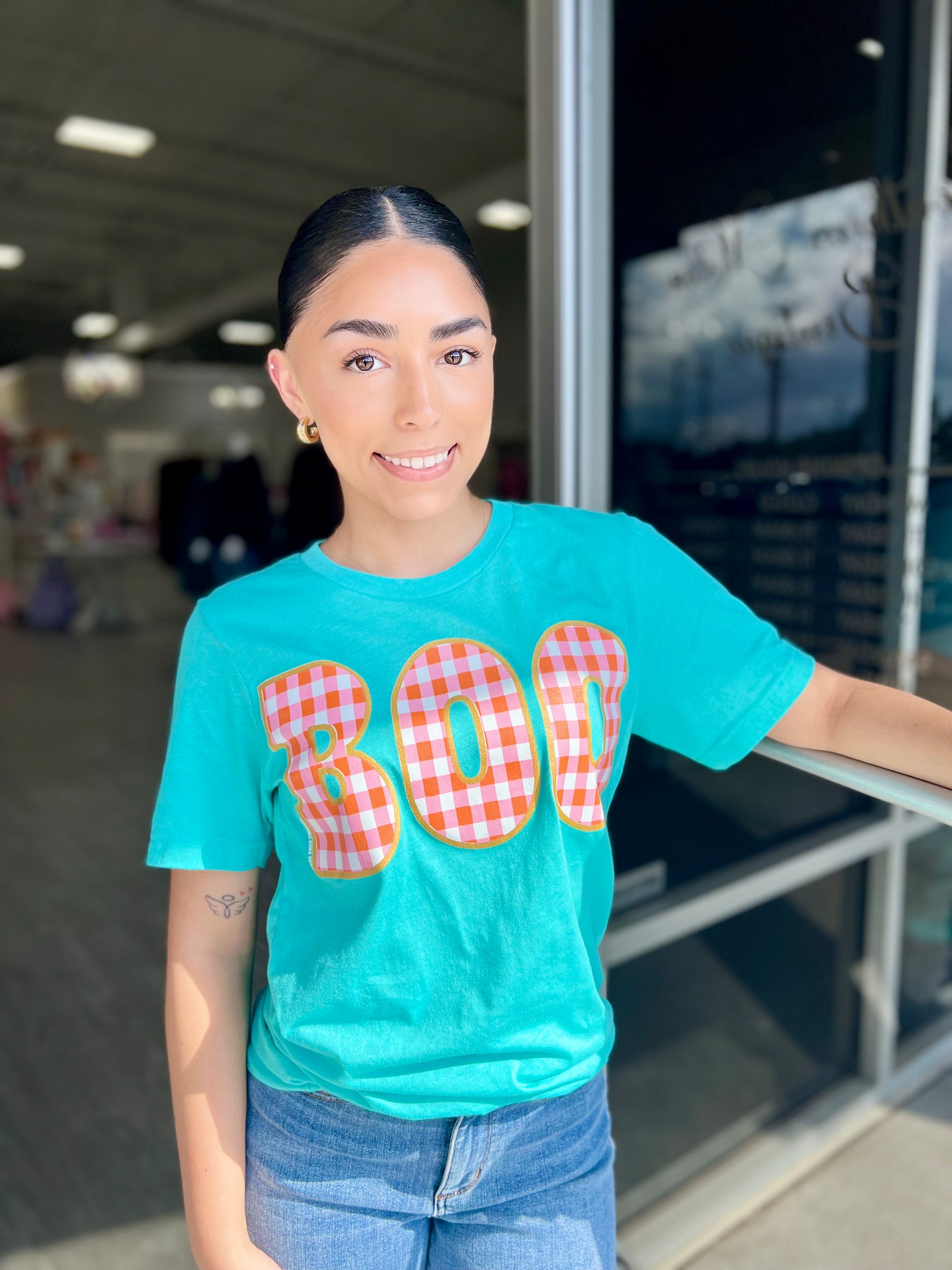Checkered Boo Sea Green Tee