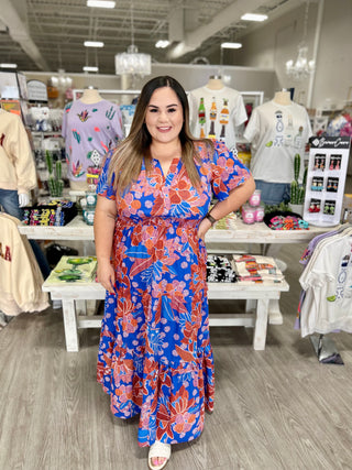 BECCA BLUE FLORAL PALMER MAXI DRESS