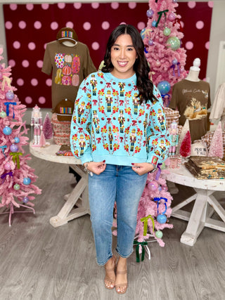Aqua Gingerbread & Candy Cane Sweatshirt | Queen Of Sparkles
