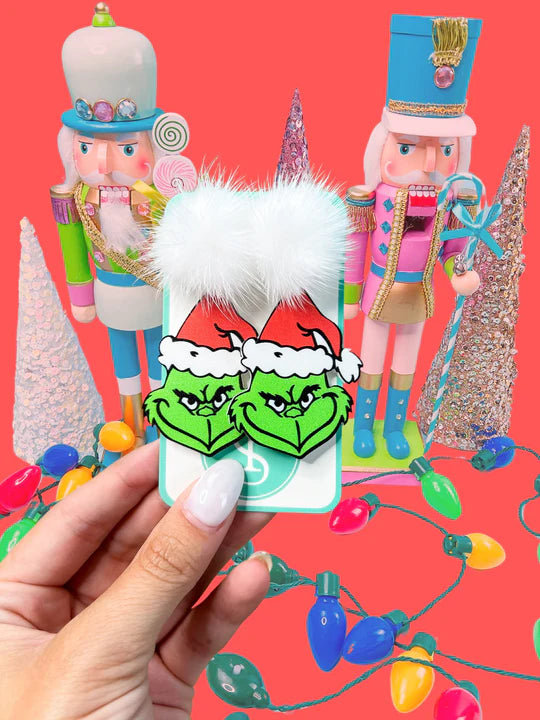 Puff THE GRINCH Earrings-red