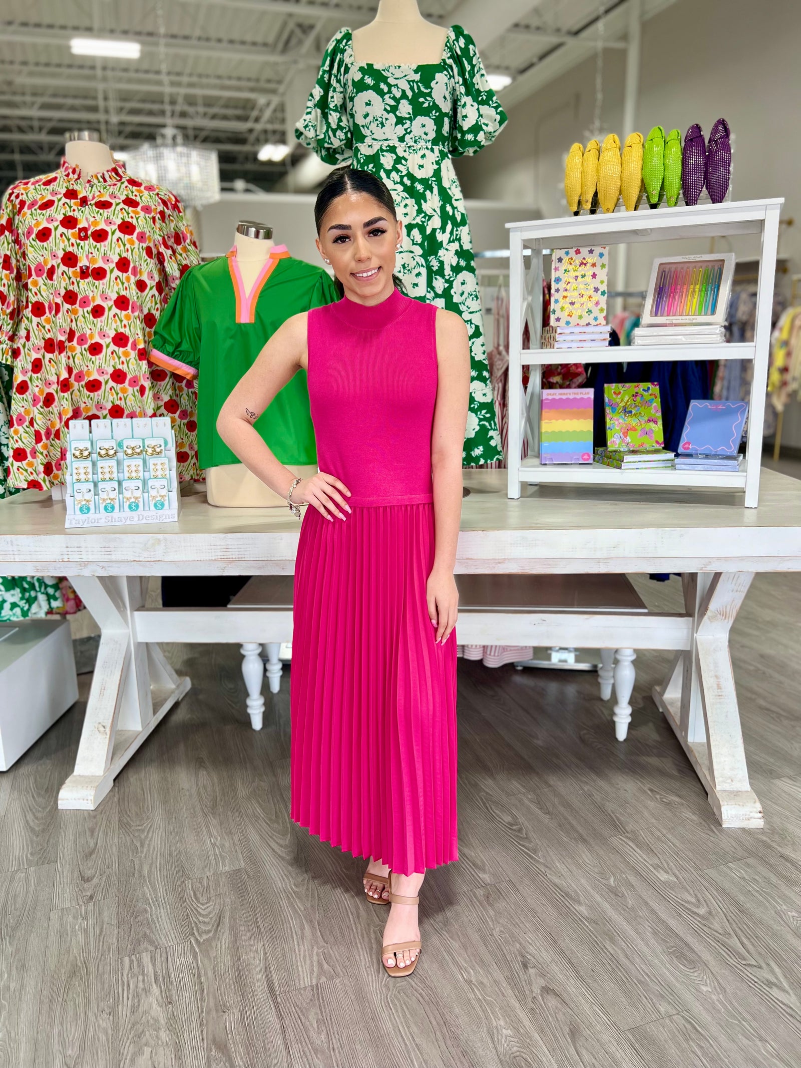 ABBIE PINK PLEATED DRESS