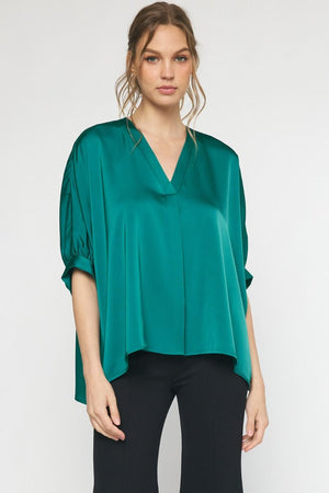 FALL GOOD EMERALD SATIN TOP