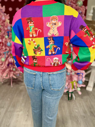 Rainbow Colorblock Gingerbread Man Button Up Cardigan | Queen Of Sparkles