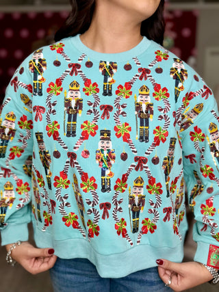 Aqua Gingerbread & Candy Cane Sweatshirt | Queen Of Sparkles
