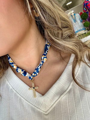 PEARL GEM CROSS CHARM W/ SCARF