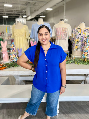 GLENDA ROYAL BLUE BUTTON TOP