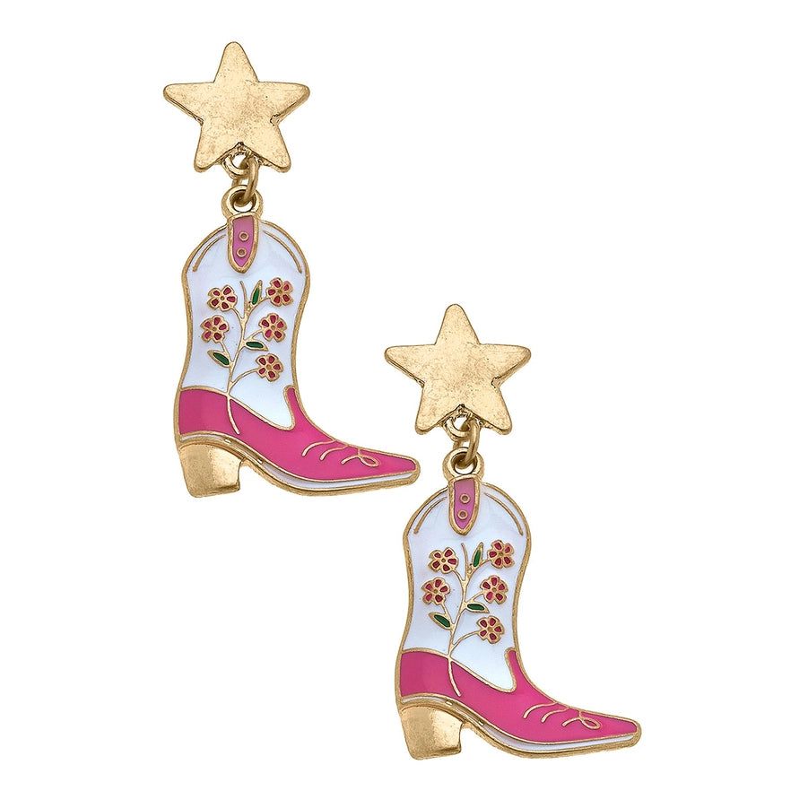 FLORAL WHITE COWGIRL BOOTS EARRINGS
