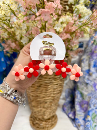 Daisy Claw Clip - Red