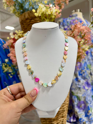Multi Heart Stone Necklaces- pastel