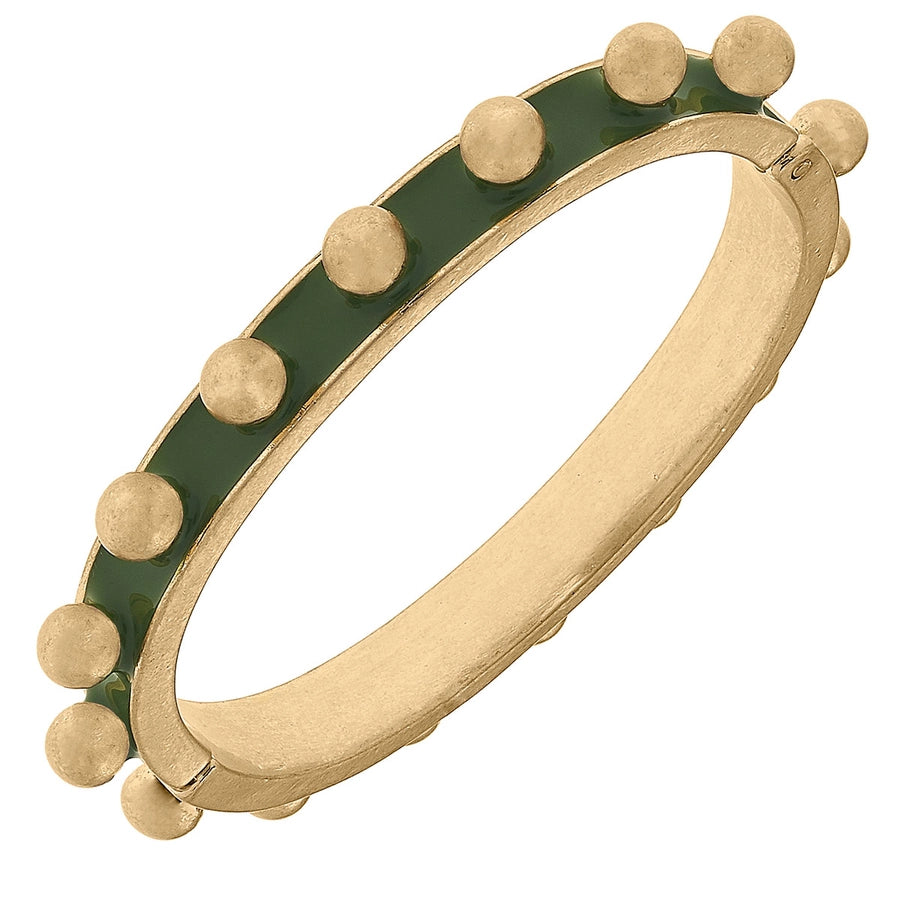 Jenna Chunky Enamel Studded Metal Hinge Bangle-GREEN