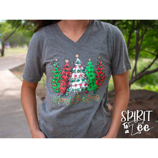 Polka Dot Trees V-Neck - Christmas Tee