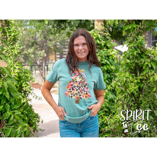 Leopard Glitter Christmas Tree - Comfort Colors Christmas Tee