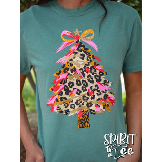 Leopard Glitter Christmas Tree - Comfort Colors Christmas Tee