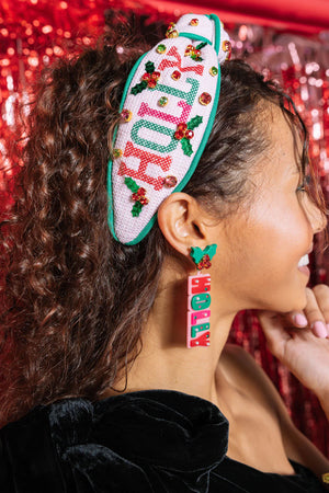 HOLLY JOLLY CROSS STITCH ADULT SIZE HEADBAND