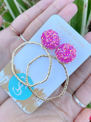 HOT PINK GLITTER TOP HOOPS